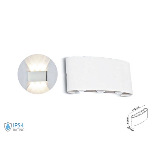 [LD8613C] Applique Led Da Parete 6W Caldo 3000K Carcassa Bianca Doppio Illuminazione Up-Down IP54 SKU-218613