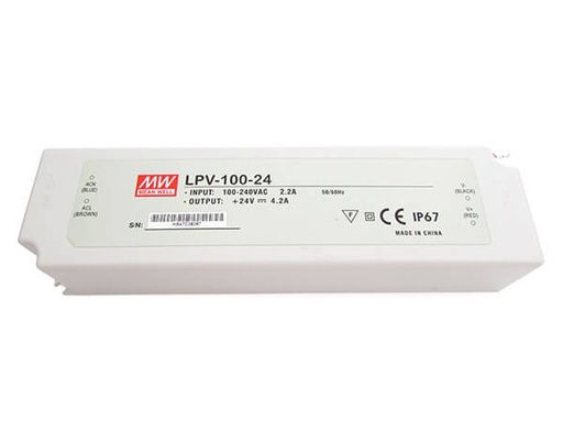 [MW-LPV-100-24] Alimentatore Trasformatore CV MeanWell Impermeabile IP67 24V 100W 4,2A LPV-100-24 Input 220V e 110V