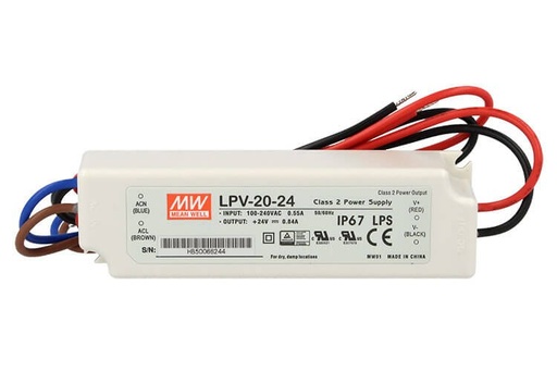 [MW-LPV-20-24] Alimentatore Trasformatore CV MeanWell LPV-20-24 24V 20W 0,84A Impermeabile IP67 Input 220V e 110V