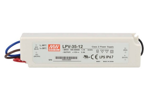 [MW-LPV-35-12] Alimentatore Trasformatore CV MeanWell LPV-35-12 12V 35W 3A Impermeabile IP67 Input 220V e 110V