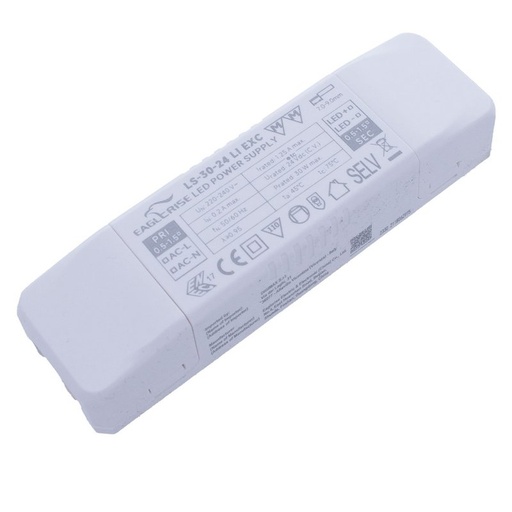 [ER-LS-30-24] Alimentatore Trasformatore LED Cerificato ENEC Output 30W 24V 1.25A Input 220V Compatibile Meanwell PLC-30-24