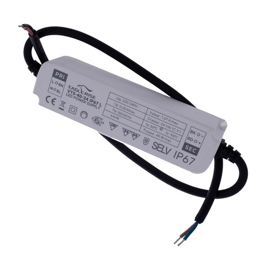 [ER-VTS-40-24] Alimentatore Trasformatore LED Cerificato ENEC Output 40W 24V 1,67A Input 220V IP67 Compatibile Meanwell LPV-40-24