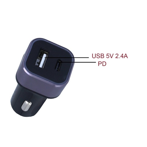 [AC809211] Caricatore Da Auto 2 Porte USB C PD USB-A 2,4A Ricarica Rapido Massimo 32W Quadrata 29X29mm