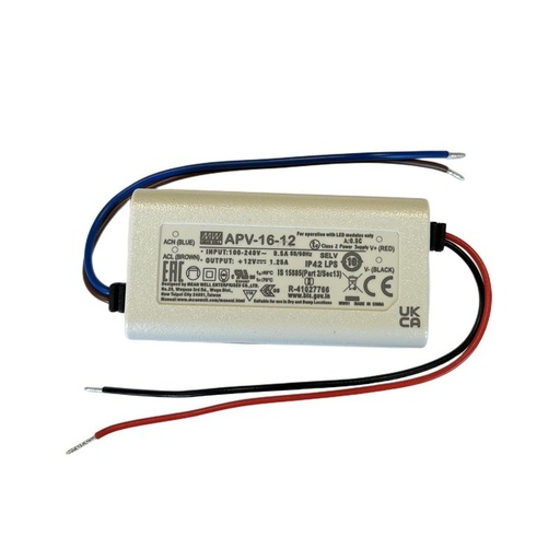 [MW-APV-16-12] MeanWell APV-16-12 Alimentatore 16W 12V 1,25A IP30 Input 220V e 110V