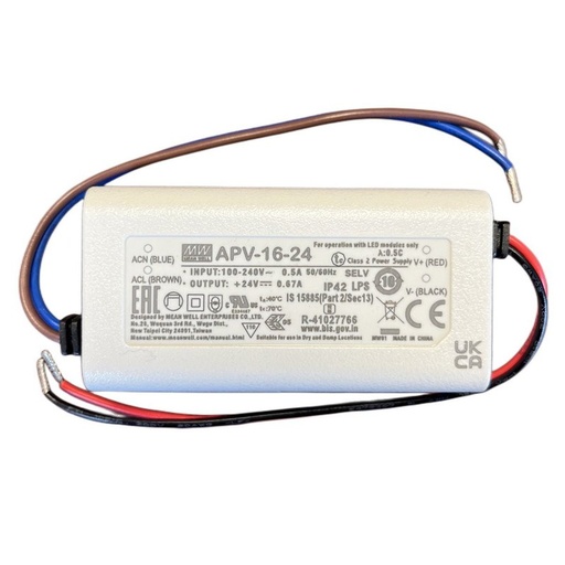 [MW-APV-16-24] MeanWell APV-16-24 Alimentatore 16W 24V 0,67A IP30 Input 220V e 110V