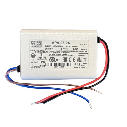 [MW-APV-25-24] MeanWell APV-25-24 Alimentatore 25W 24V 1,05A IP30 Input 220V e 110V