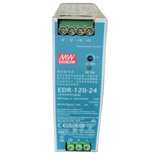 [MW-EDR-120-24] MeanWell EDR-120-24 Alimentatore Guida DIN 120W 24V 5A Input 220V e 110V