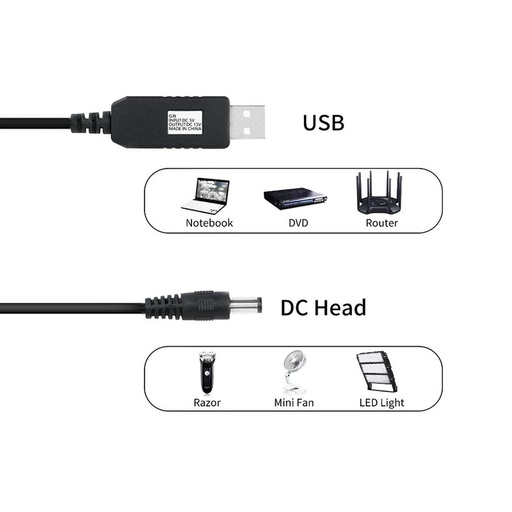 [VH840093] Cavo Convertitore Di Tensione Da USB 5V a Jack DC 5,5X2,1mm 12V Lunga 1M