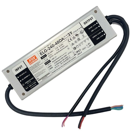 [MW-ELG-240-48DA-3Y] MeanWell ELG-240-48DA-3Y Alimentatore IP67 200W 48V 5A Input 220V e 110V Dimmerabile DALI