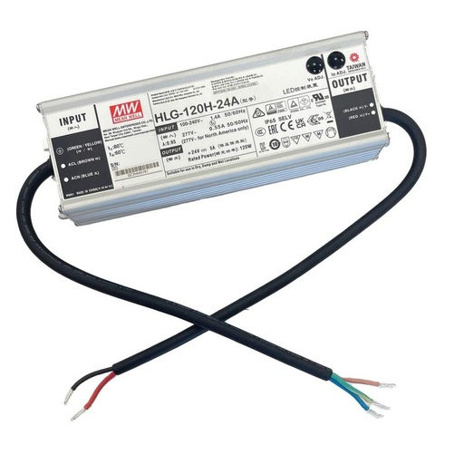 [MW-HLG-120H-24A] Meanwell HLG-120H-24A Alimentatore Led Driver CC CV 120W 24V 5A IP67 Input 220V 110V