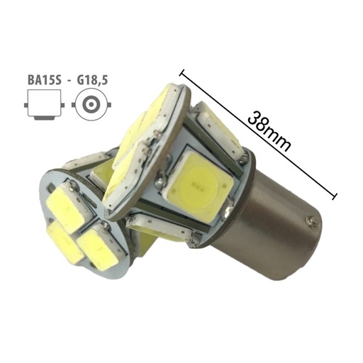 [ABC541] Coppia 2 Lampade Led BA15S 1156 P21W Con 8 Smd 9080 Bianco Freddo 6000K 12V 4W