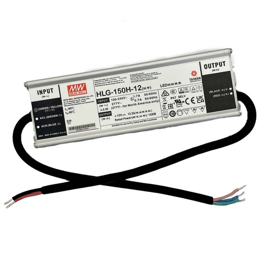 [MW-HLG-150H-12] Meanwell HLG-150H-12 Alimentatore Led Driver CC CV 150W 12V 12,5A IP67 Input 220V 110V