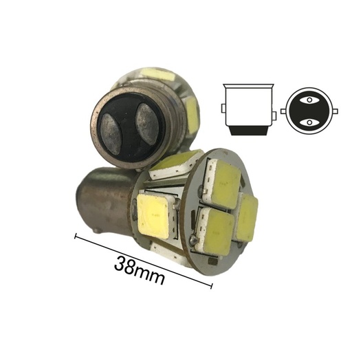 [ABC490] Coppia 2 Lampade Led BAY15D 1157 P21/5W Con 8 Smd 9080 Bianco Freddo 6000K 12V 4W