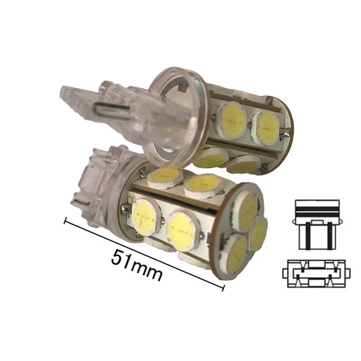 [ABC277] Coppia 2 Lampade Led T25 3157 P27/7W Con 13 Smd 9080 Bianco Freddo 6000K 12V 6W