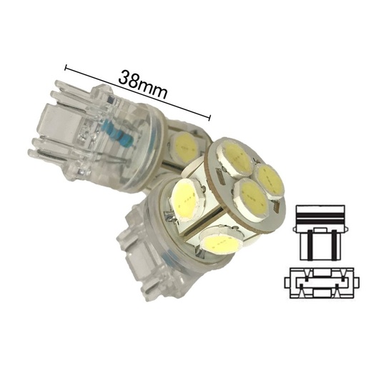 [ABC469] Coppia 2 Lampade Led T25 P27/7W 3157 Con 8 Smd 9080 Bianco Freddo 6000K 12V 4W