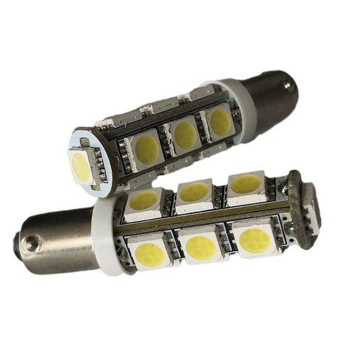 [ABC166] Coppia 2 Lampadine Led BAY9S H6W Piedi Storti Con 13 Smd 5050 Bianco Freddo 6000K 12V 1W