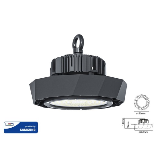 [FE56100N] Faro Led Campana Industriale UFO 100W 4000k 90 Gradi 120LM/W IP65 Dimmerabile 1-10V Chip Smd Samsung Garanzia 5 Anni SKU-583