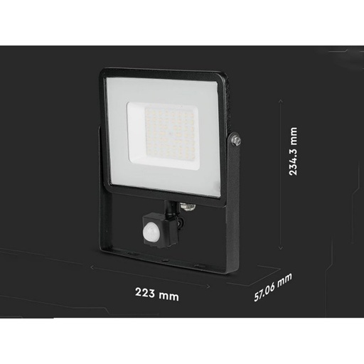 [FE39250N] Faro Led Flood Light Slim 50W IP65 Neutro 4000K Carcassa Nera con Sensore PIR di Movimento e Crepuscolare Chip Samsung SKU-470