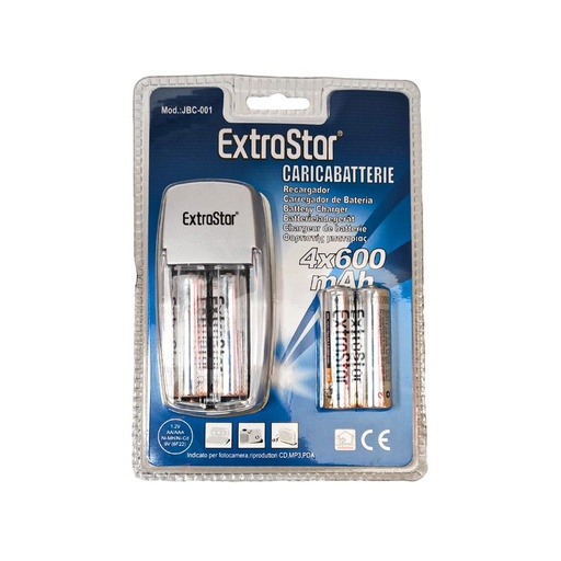 [DU160329] Kit Caricabatterie Caricatore Con 4 Pile Stilo AA Ricaricabile Ni-Cd Ni-MH 600mAh Presa EU Da Rete Casa 220V