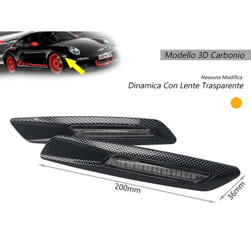 [LN3515] Kit Freccia Laterale a Led Side Marker Dinamica 3D Carbonio Lente Trasparente BMW E81 E82 E87 E88 E90 E91 E92 E93 E60 E61 F10