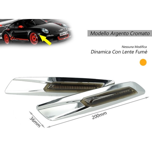 [LN3511] Kit Freccia Laterale a Led Side Marker Dinamica Argento Cromato Lente Grigio BMW E81 E82 E87 E88 E90 E91 E92 E93 E60 E61 F10