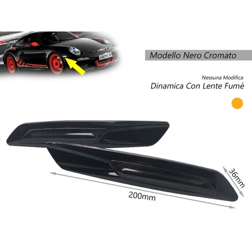 [LN3512] Kit Freccia Laterale a Led Side Marker Dinamica Nero Cromato Lente Grigio BMW E81 E82 E87 E88 E90 E91 E92 E93 E60 E61 F10