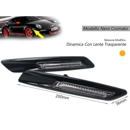 [LN3514] Kit Freccia Laterale a Led Side Marker Dinamica Nero Cromato Lente Trasparente BMW E81 E82 E87 E88 E90 E91 E92 E93 E60 E61 F10