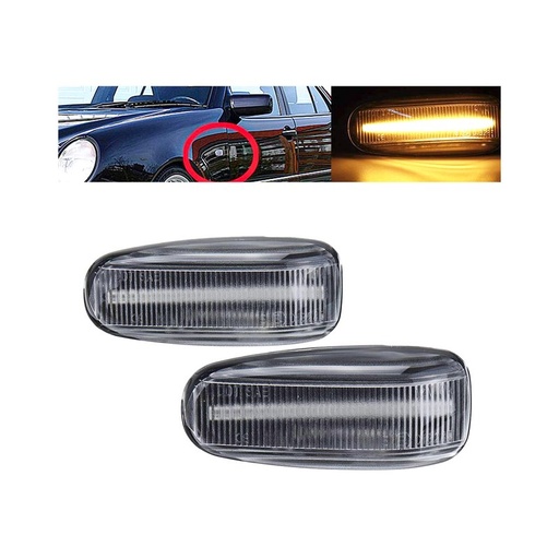 [LN1103Y] Kit Freccia Laterale a Led Side Marker Lente Trasparente Luce Arancione Per Mercedes Benz E W210 C W202 CLK W208 SLK R170 Vito W638