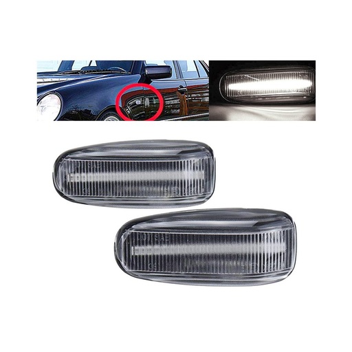 [LN1103W] Kit Freccia Laterale a Led Side Marker Lente Trasparente Luce Bianco Per Mercedes Benz E W210 C W202 CLK W208 SLK R170 Vito W638