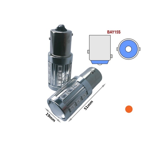 [LS8421] Lampada Led BAY15S 12V 24V 21W S25 1156 Arancione 21 Smd 5730 Con Lente Ingrandimento