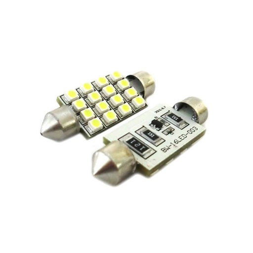 [LS4316] Lampada Led Siluro Canbus No Errore T11 C5W 43mm 16 SMD Luci Targa Abitacolo 12V Bianco