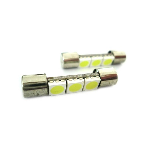 [LS2803] Lampadina Led Micro Siluro 12V T11 28mm 3 Smd 5050 Bianco Per Luci Di Cortesia Nel Parasole