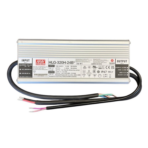 [MW-HLG-320H-24B] MeanWell HLG-320H-24B Alimentatore IP67 320W 24V 13,34A Dimmerabile 1-10V PWM Input 220V e 110V