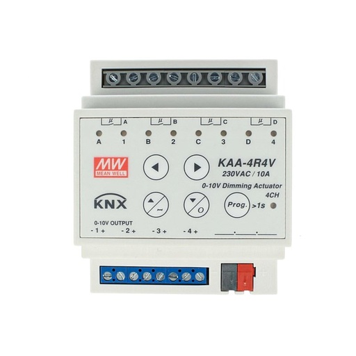 [KNX-KAA-4R4V-10] MeanWell KAA-4R4V-10 Attuatore KNX Led Dimmer 0-10V 4 Canali 10A Konnex Per Guida DIN Binario