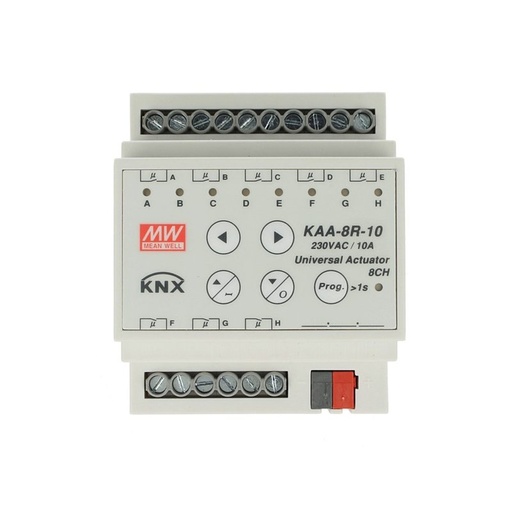 [KNX-KAA-8R-10] MeanWell KAA-8R-10 Attuatore KNX Universale Relay On/Off 8 Canali 10A Konnex Con Guida DIN Binario Per Tapparelle Saracinesche