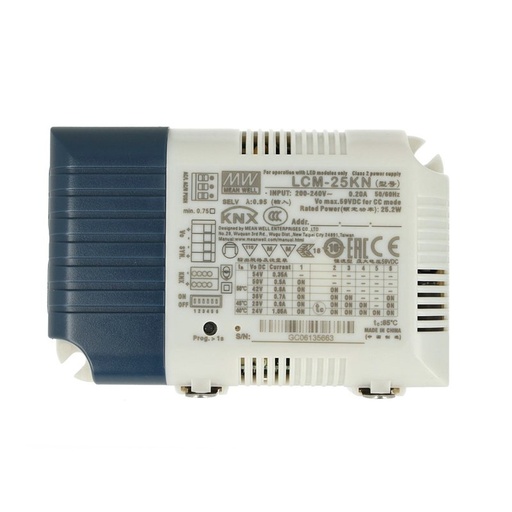 [KNX-LCM-25KN] MeanWell LCM-25KN Led Driver CC 25W Dimmerabile KNX Konnex e Pulsante NO Corrente Costante Selezionabile 350/500/600/700/900/1050mA