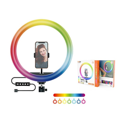 [VH870240] Luce ad Anello LED RGB 33cm Potente di 30W, Ring Light 360 Gradi 700LM DC 5V/2A Dimmerabile e Regolabile 2700-7000k