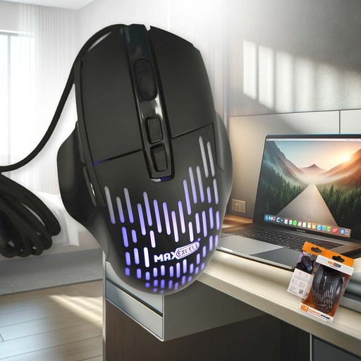 [VH841260] Mouse da Gaming Ergonomico con Luce RGB piu 2 Tasti Laterali Tasti per Regolare DPI Max12000K e Cavo Intrecciato SpeedFlex