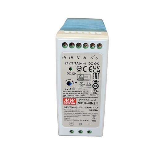 [MW-MDR-40-24] MeanWell MDR-40-24 Alimentatore Guida DIN 40W 24V 1,7A Input 220V e 110V