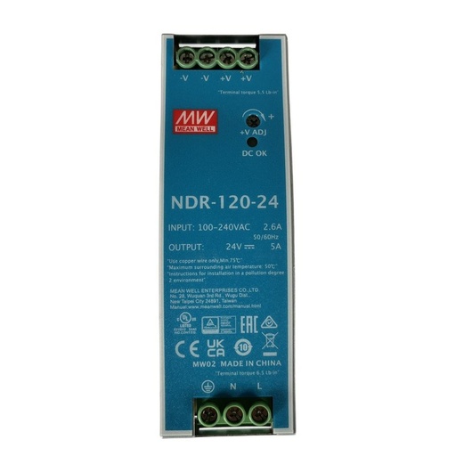 [MW-NDR-120-24] MeanWell NDR-120-24 Trasformatore Rotaia Industriale 24V 120W 5A Barra Guida DIN Rail Power Supply Input 220V 110V