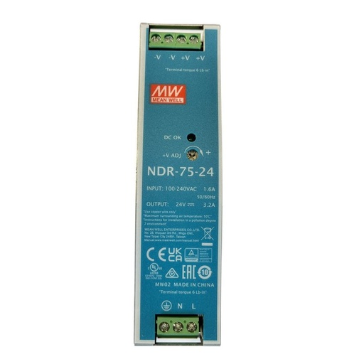 [MW-NDR-75-24] MeanWell NDR-75-24 Trasformatore Rotaia Industriale 24V 75W 3,2A Barra Guida DIN Rail Power Supply Input 220V 110V