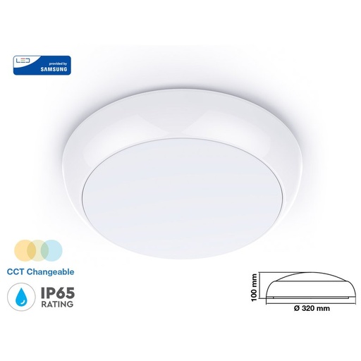 [LP0801CCT] Plafoniera A Led Da Soffitto o Parete CCT 15W IP65 320mm Caldo Neutro Freddo 3 In 1 SKU-20016