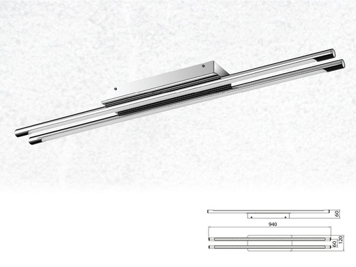 [LP3893] Plafoniera Led Da Soffitto Moderna Designer Sleek Doppio Tubo Lunghezza 940mm 36W 4000K SKU-3893