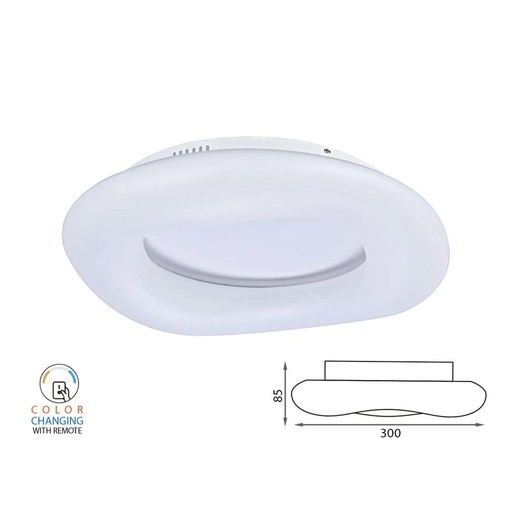 [LP3966] Plafoniera Led Da Soffitto Moderna Rotonda CCT Diametro 300mm 22W Dimmerabile Telecomando 3 In 1 SKU-3966