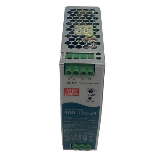 [MW-SDR-120-24] MeanWell SDR-120-24 Alimentatore DIN RAIL 120W 24V 5A Per Automazione Industriale Input 220V 110V