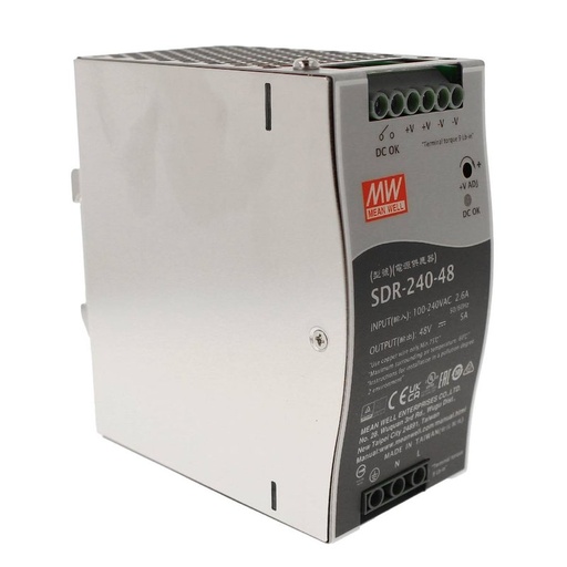 [MW-SDR-240-48] MeanWell SDR-240-48 Alimentatore DIN RAIL 240W 48V 5A Per Automazione Industriale Input 220V 110V