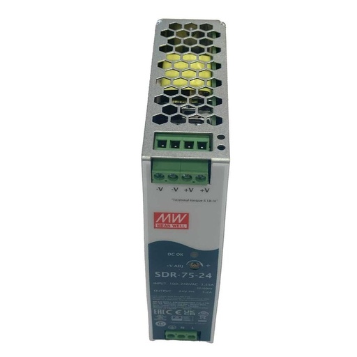 [MW-SDR-75-24] MeanWell SDR-75-24 Alimentatore DIN RAIL 120W 24V 3,2A Per Automazione Industriale Input 220V 110V