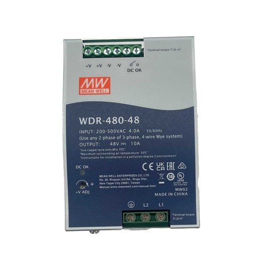 [MW-WDR-480-48] MeanWell WDR-480-48 Alimentatore Slim DIN Rail 480W 48V 10A Input 180-550V