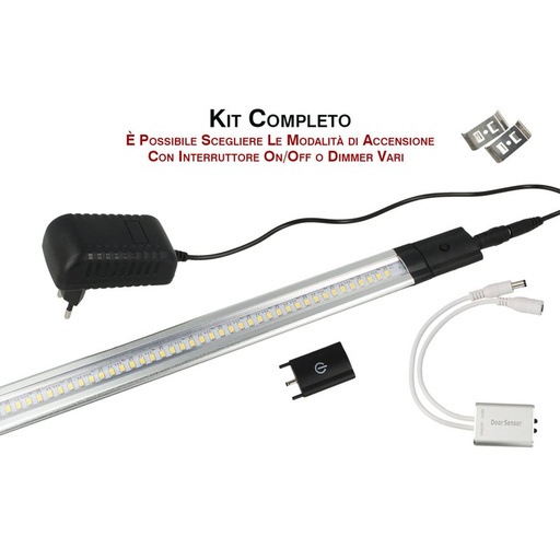 [PE0004C] Kit Barra Led Con Sensore Door Apertura Anta 50cm Luce Calda Alimentatore Compreso Per Cucina Sottopensile Mobile ect.