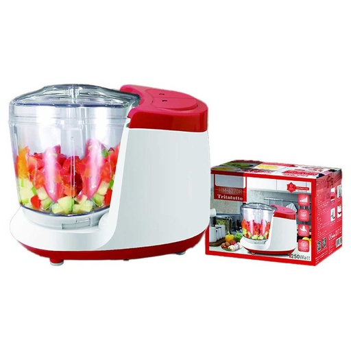 [HO388658] Tritatutto da Cucina Elettrico a Doppia Lame in Acciaio Inox 250W con 2 Velocita Vassoio in Vetro Temperato Capacita 400ml Rosso